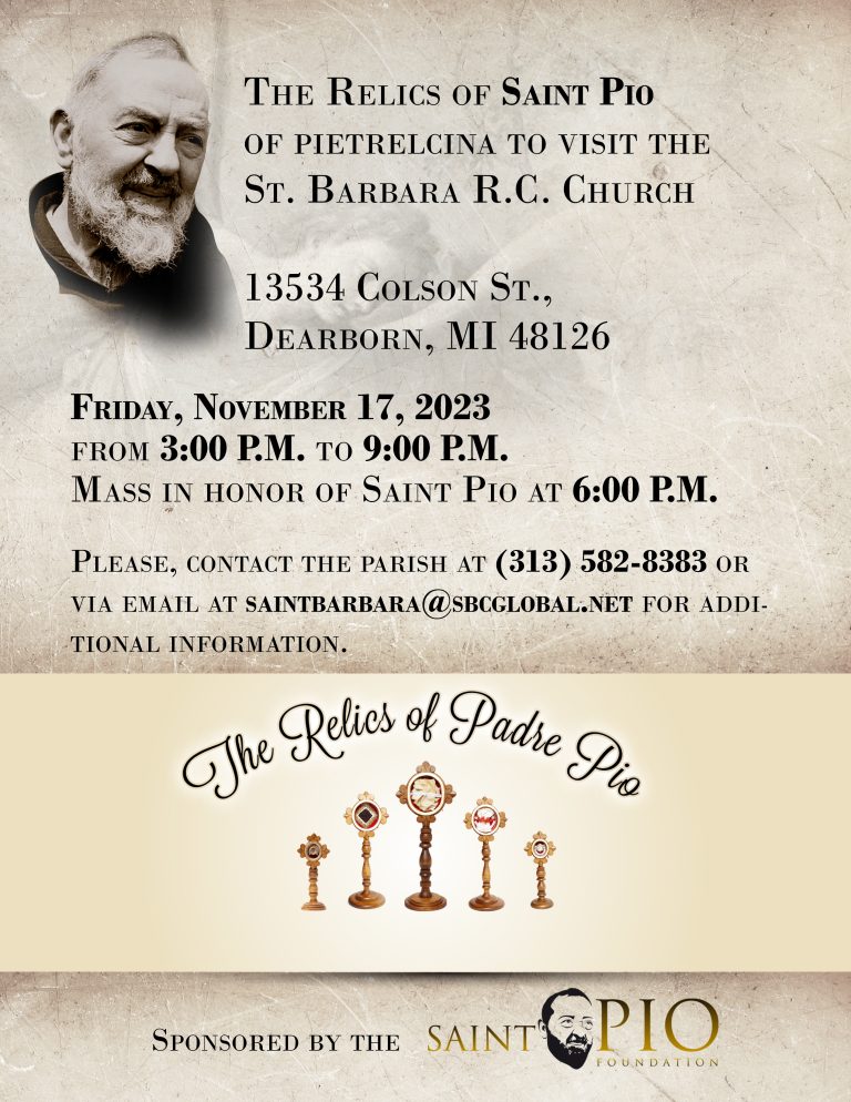 Relics of St. Pio of Pieltrelcina coming to St. Barbara